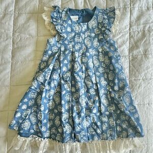 Bonnie Jean Blue and White Floral Dress with Lace